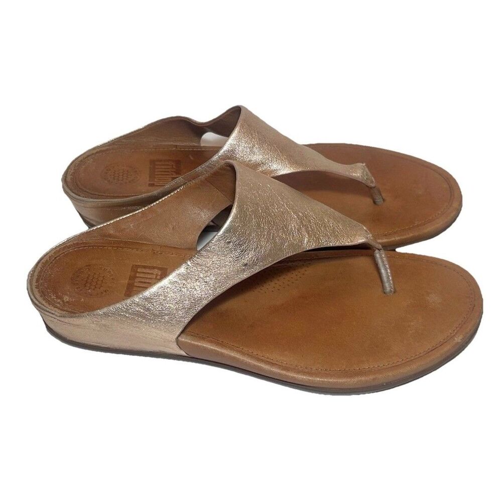 FitFlop Banda Metallic Rose Gold Leather Toe Post Sandals Women’s 8